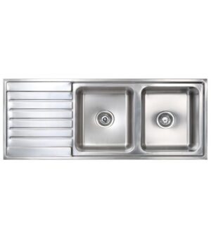 Kubic 200 Sink Double Bowl 1200x500mm 0TH Drainer Silk S/S