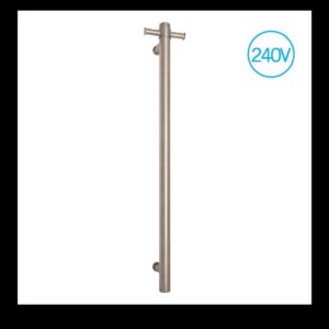 Vertical Bar Heated Towel Rail 240V Round 42x900x100mm Brushed S/S