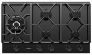 Gas Cooktop 90cm 5 Burner Inc Wok 14.4MJ/H Black Ceramic Glass